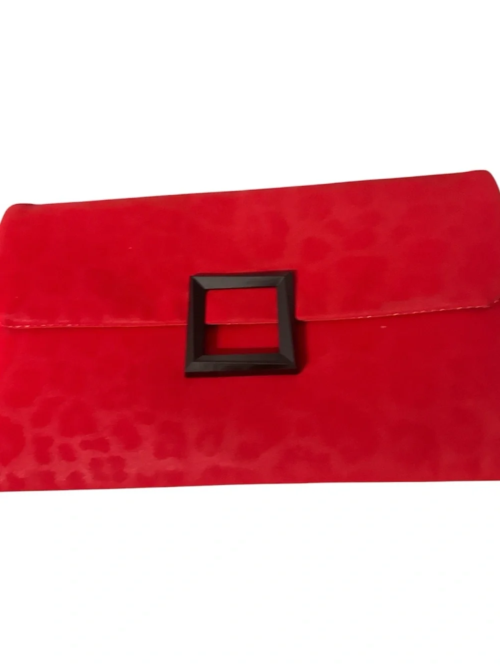 Vintage Red Satin Clutch with Square Black Accent leopard print gold acc new